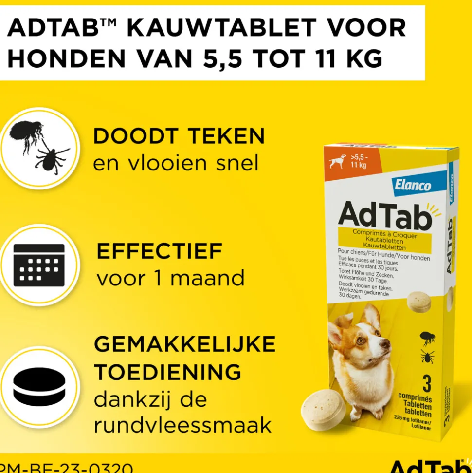 AdTab Anti Vlo en Teek Kauwtabletten Hond >5,5-11 kg 3 tabletten