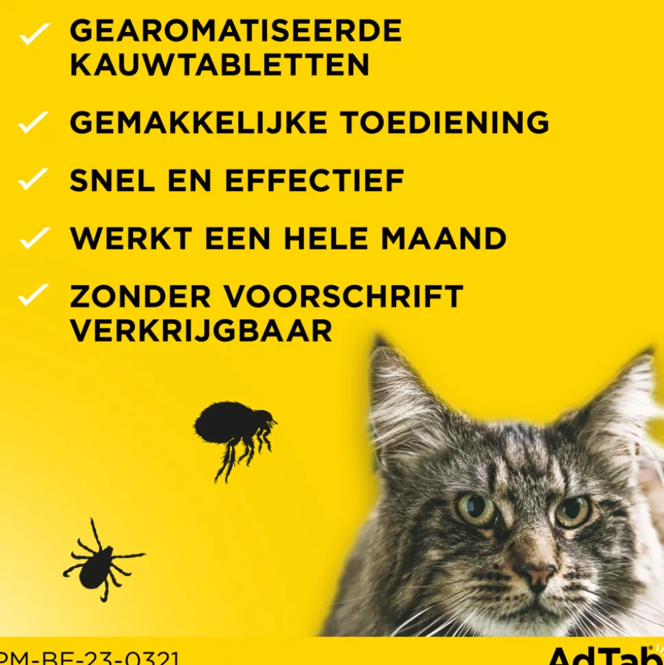 AdTab Anti Vlo en Teek Kauwtabletten Kat >2,0-8,0 kg 3 tabletten