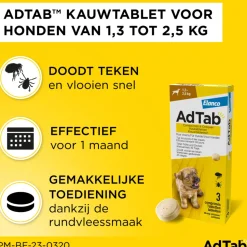 AdTab Anti Vlo en Teek Kauwtabletten Hond 1,3-2,5 kg 3 tabletten