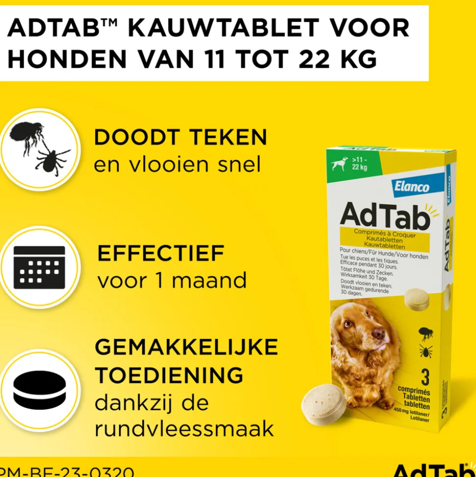 AdTab Anti Vlo en Teek Kauwtabletten Hond >11-22 kg 3 tabletten