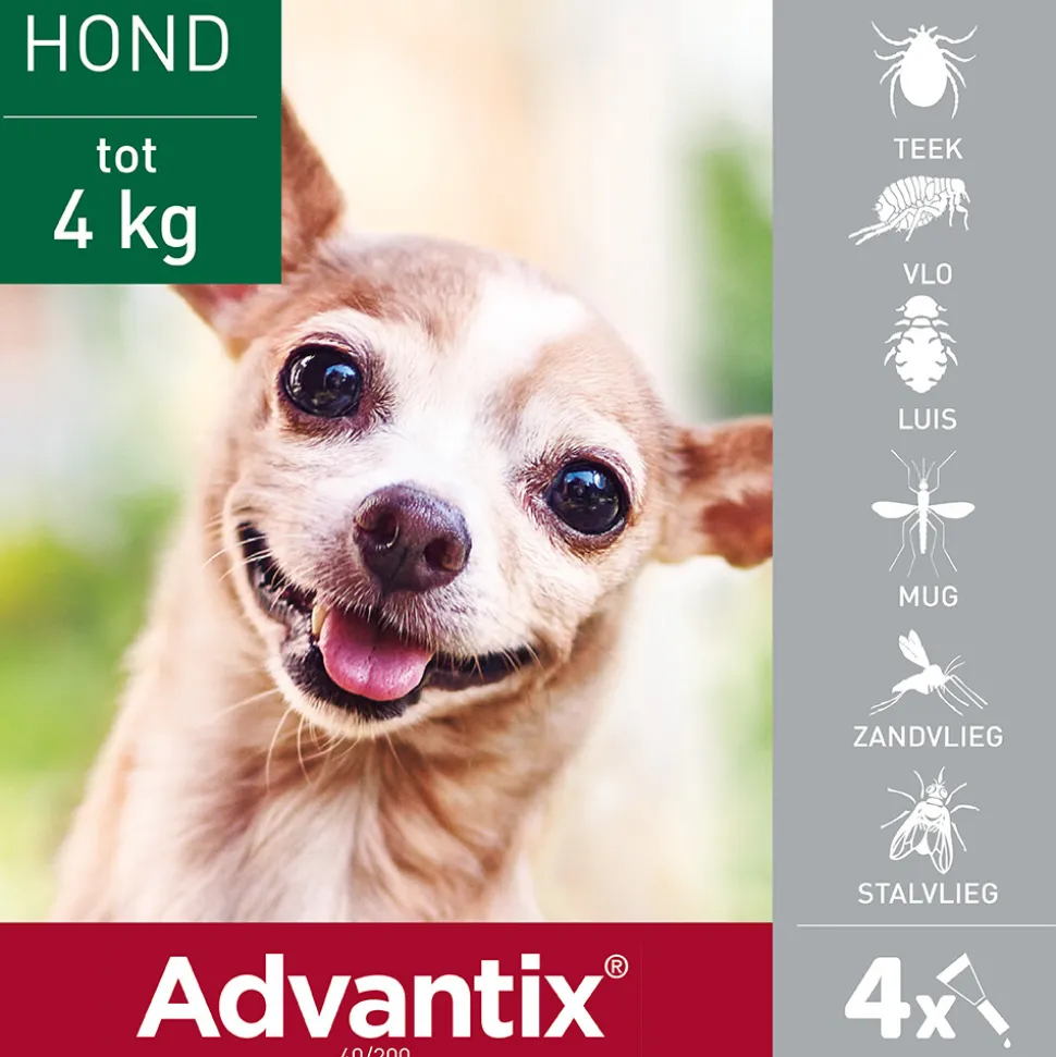 Advantix Spot On 40 Anti Vlooien en Teken Druppels Hond tot 4 kg 4 pipetten