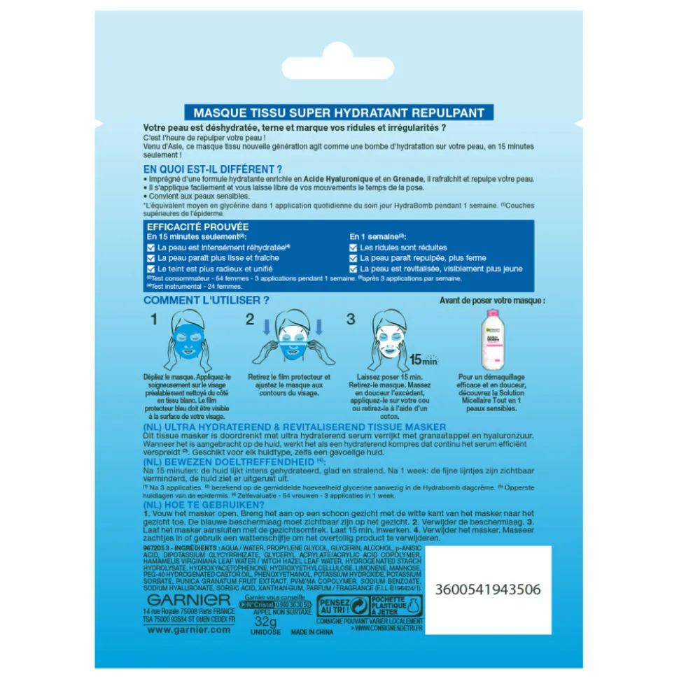 Garnier SkinActive Tissue Gezichtsmasker Hydraterend & Revitaliserend