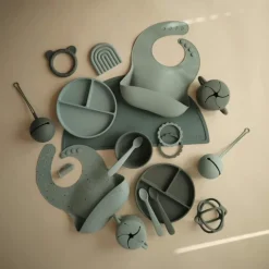 Mushie Slabbetje met Opvangbakje Cambridge Blue