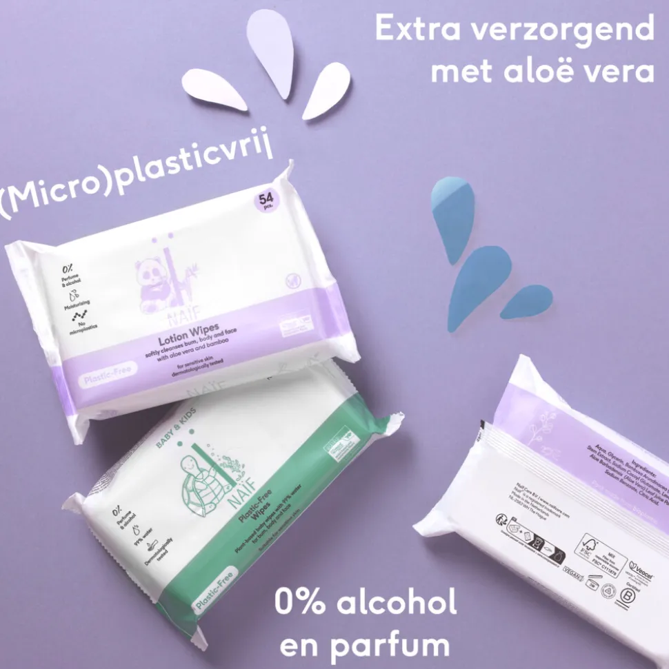 Naif Baby & Kids Lotion Billendoekjes Plasticvrij 3x54 = 162 stuks