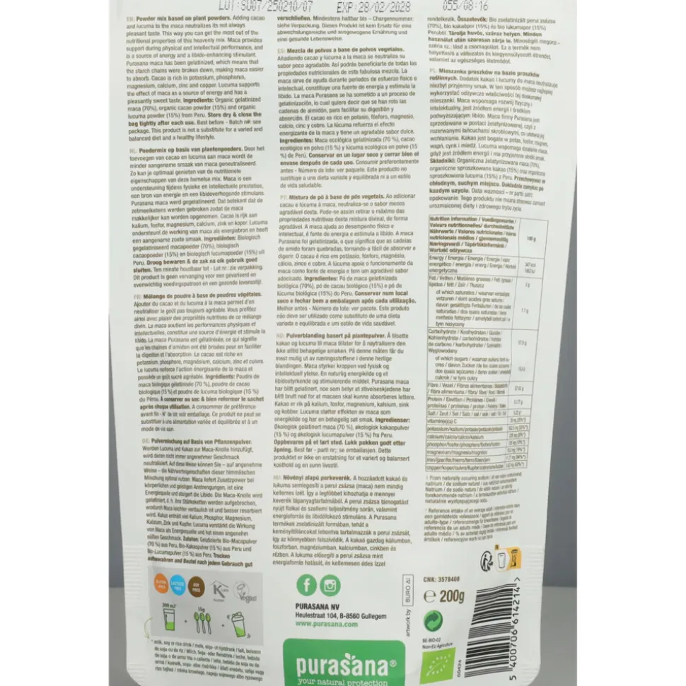 Purasana Maca Cacao Mix Poeder Bio 200 gr