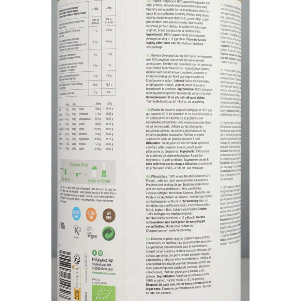Purasana Purasana Single Protein Powder 50% Hennep Natuur Vegan Bio 400 gr