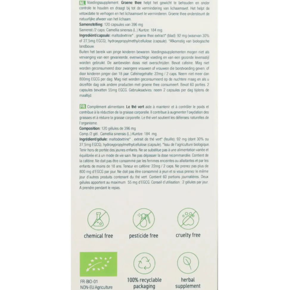 Purasana Single Plants Powders Groene Thee Extract Bio 120 capsules