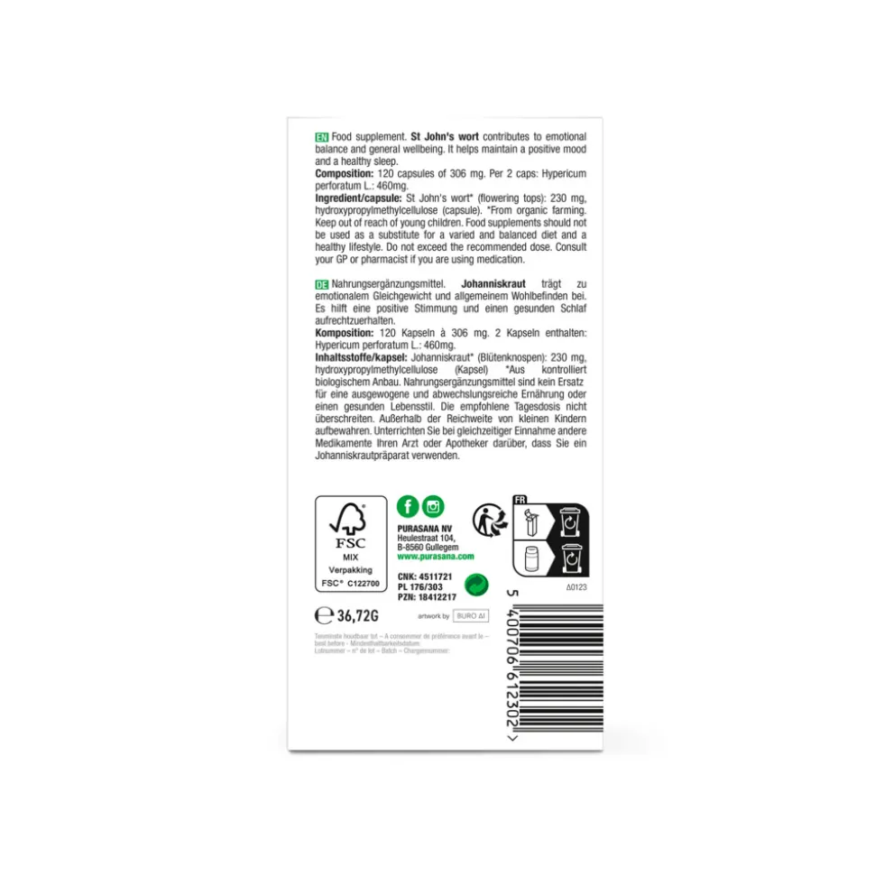 Purasana Sint-Janskruid Bio 120 Capsules