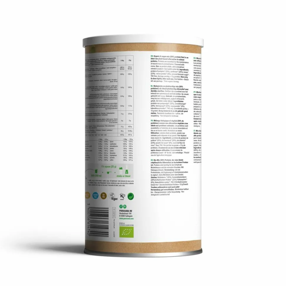 Purasana Vegan Protein Mix Pompoen - Zonnebloem - Hennep Cacao Bio 400 gr