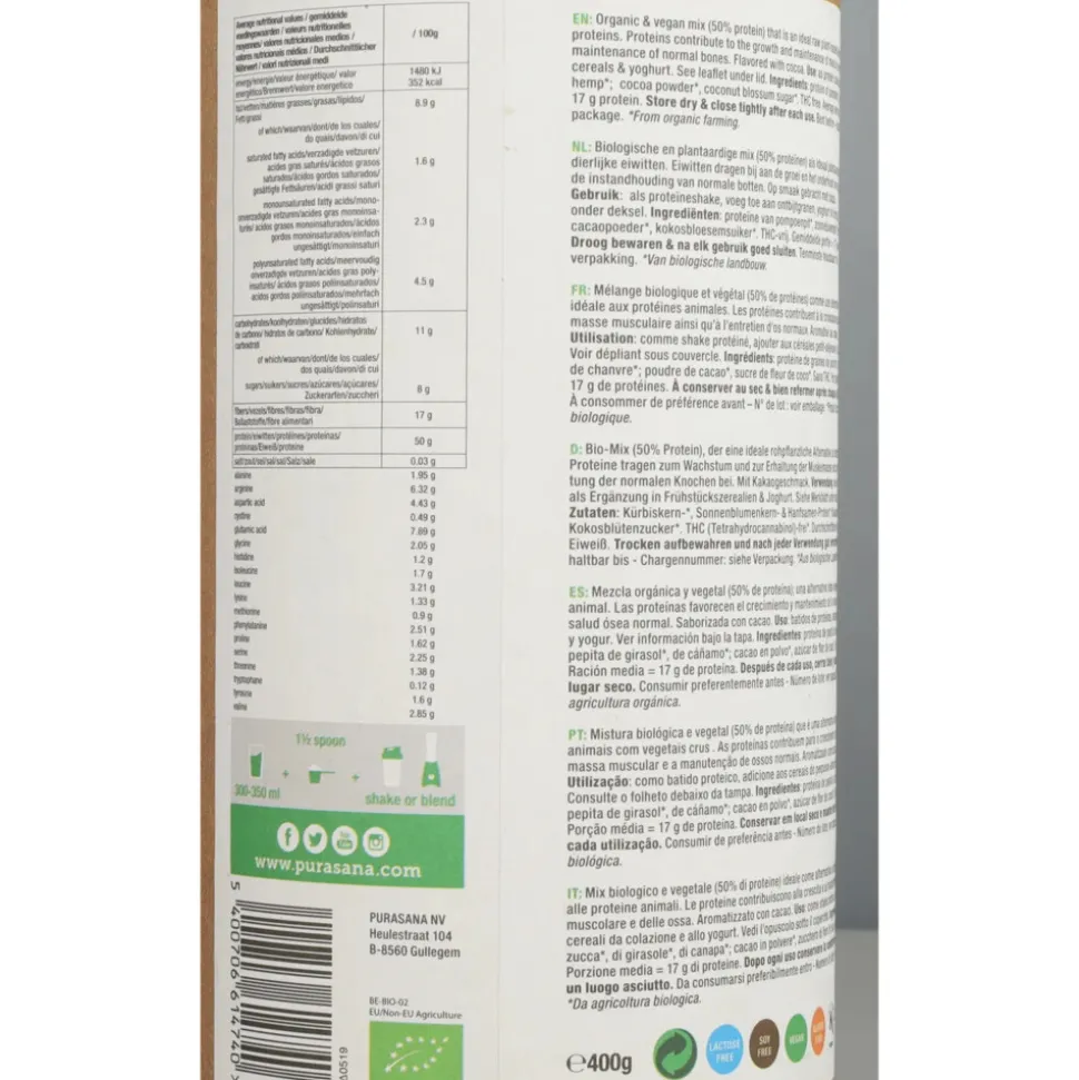 Purasana Vegan Protein Mix Pompoen - Zonnebloem - Hennep Cacao Bio 400 gr