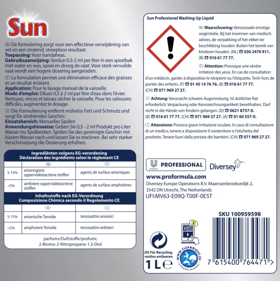 Sun Professional Handafwasmiddel Pro Formula 1 liter
