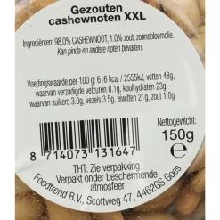 Verse Klassenoten Duurzame Cashews XXL Gezouten 150 gr