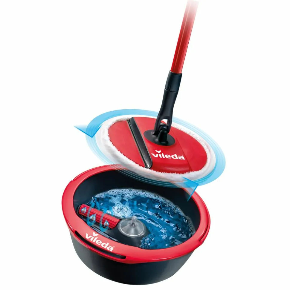 Vileda Spin & Clean Mop Complete Set Rood en Zwart 1 set