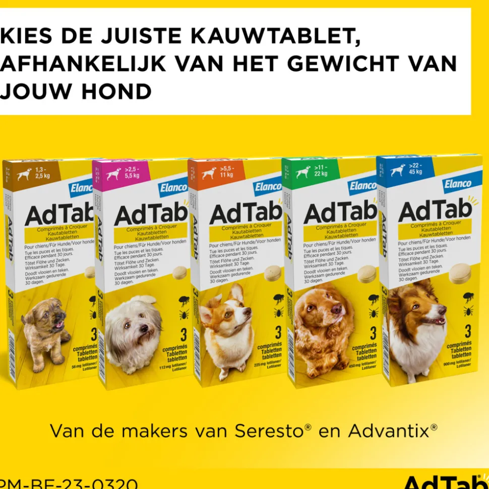 2x AdTab Anti Vlo en Teek Kauwtabletten Hond >22-45kg 3 tabletten