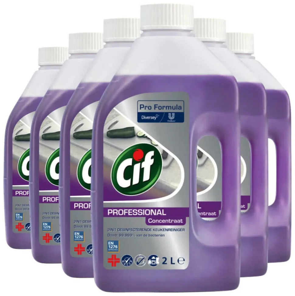 6x Cif Professional 2-in-1 Desinfecterende Keukenreiniger Pro Formula 2 liter