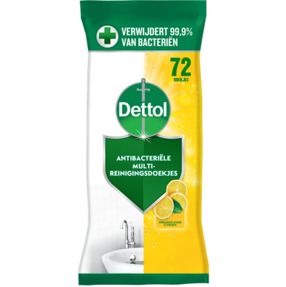 5x Dettol Antibacteriële Reinigingsdoekjes Sprankelende Citroen 72 stuks
