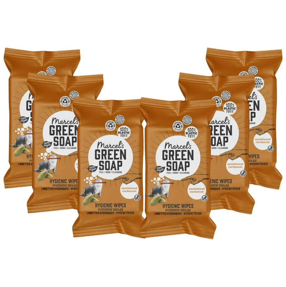 6x Marcel's Green Soap Schoonmaakdoekjes Sandelhout & Kardemom 60 stuks