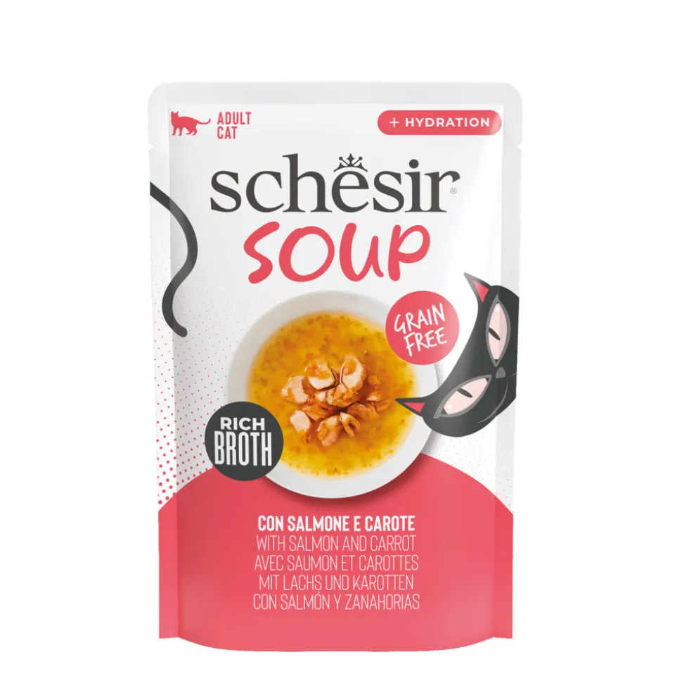 12x Schesir Complementary in Soep Kattenvoer Nat Zalm & Wortel 40 gr