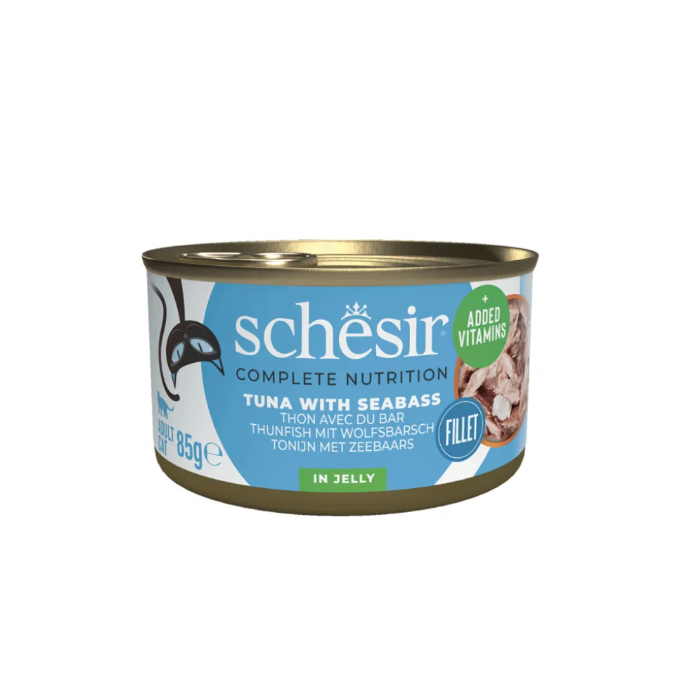 12x Schesir Katten Natvoer Blik Tonijn en Zeebaars 85 gr