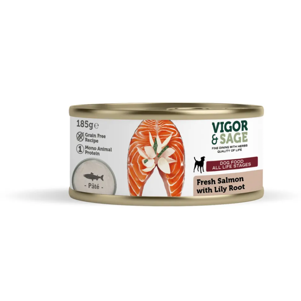 12x Vigor & Sage Hondenvoer Vers-in-Blik Zalm - Lily Root 185 gr