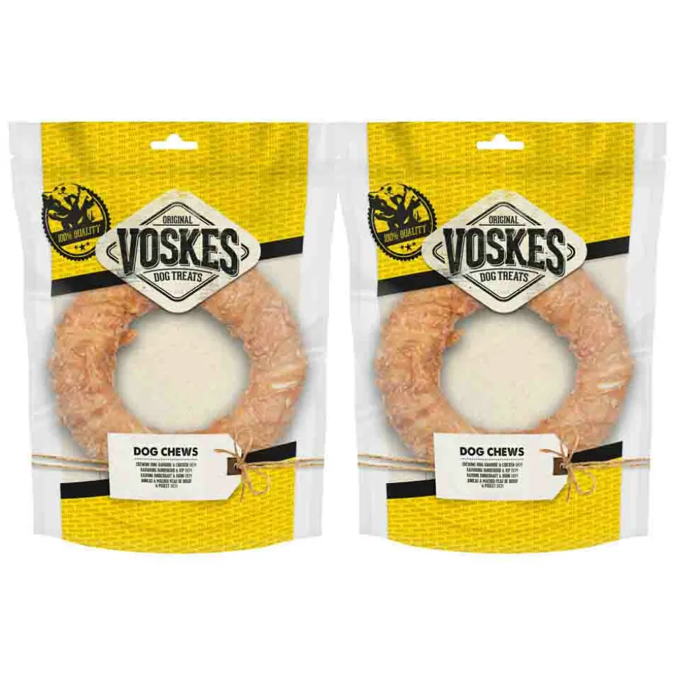 2x Voskes Kauwring Runderhuid met Kip 19 cm