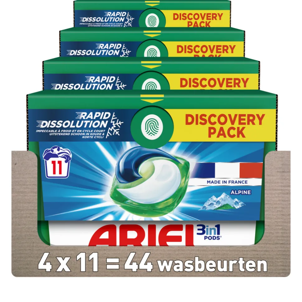4x Ariel 3in1 Wasmiddel Pods Alpine 11 stuks