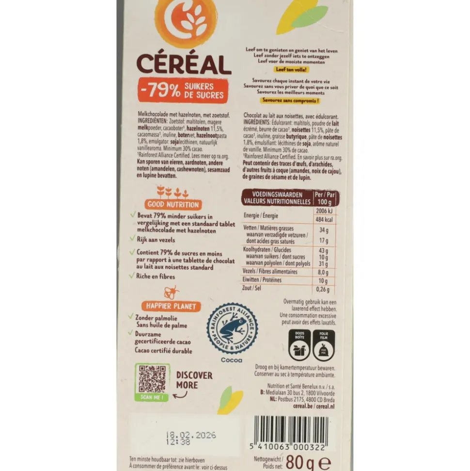 12x Céréal Chocotablet Hazelnoot 80 gr