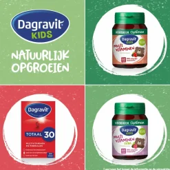 2x Dagravit Natural Kids Multivitaminen Framboos 60 kauwtabletten