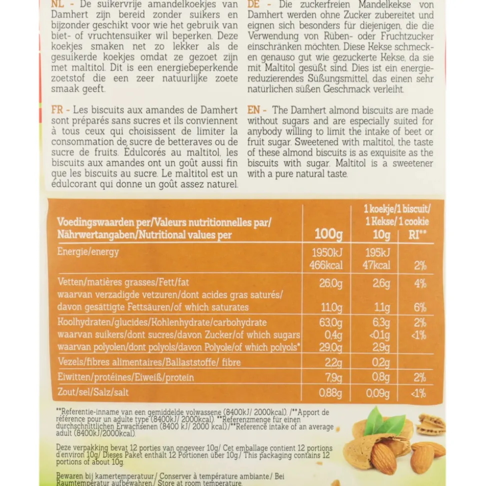 3x Damhert Amandelkoekjes Speculaas Zonder Suikers 125 gr