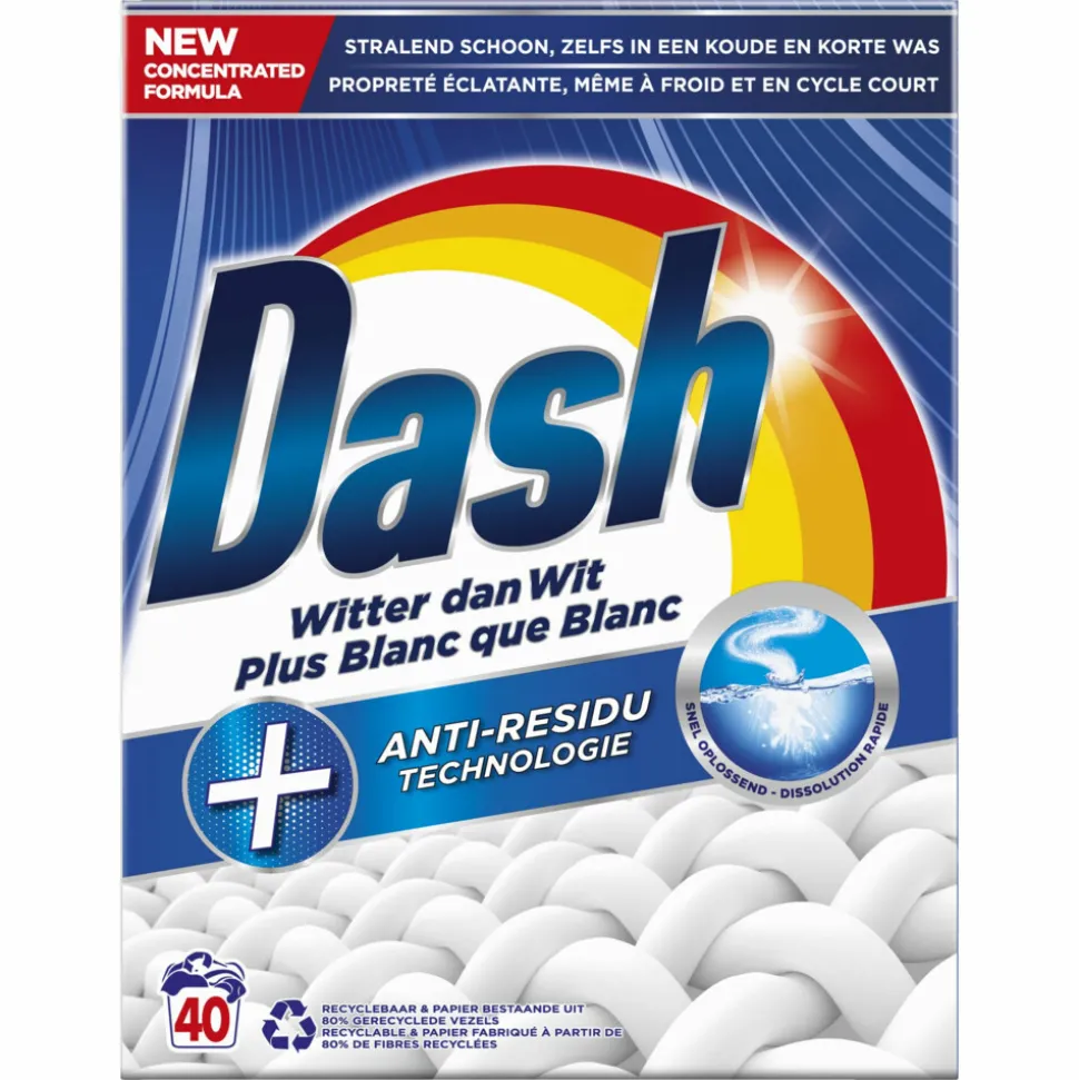 3x Dash Waspoeder Witter dan Wit 40 Wasbeurten 2,4 kg