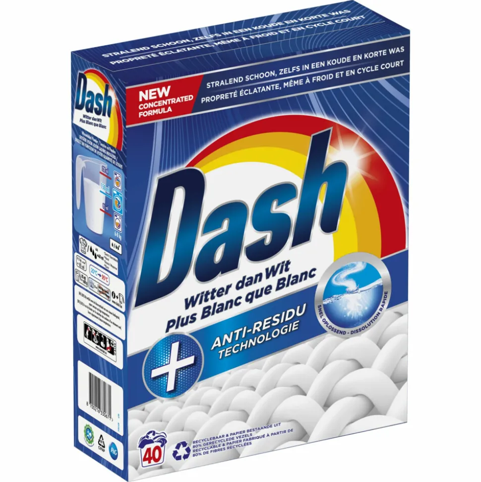 3x Dash Waspoeder Witter dan Wit 40 Wasbeurten 2,4 kg