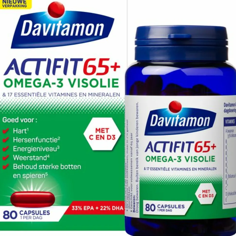 2x Davitamon Actifit 65+ Omega-3 Visolie 80 capsules