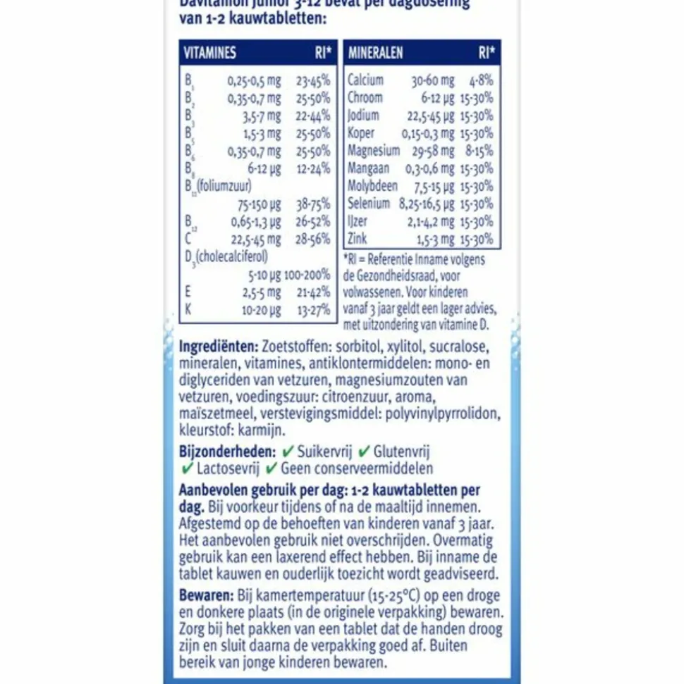2x Davitamon Junior 3+ Kauwvitamines Framboos 60 kauwtabletten