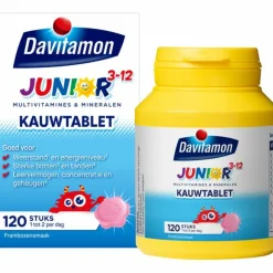 2x Davitamon Junior 3+ Kauwvitamines Framboos 120 kauwtabletten