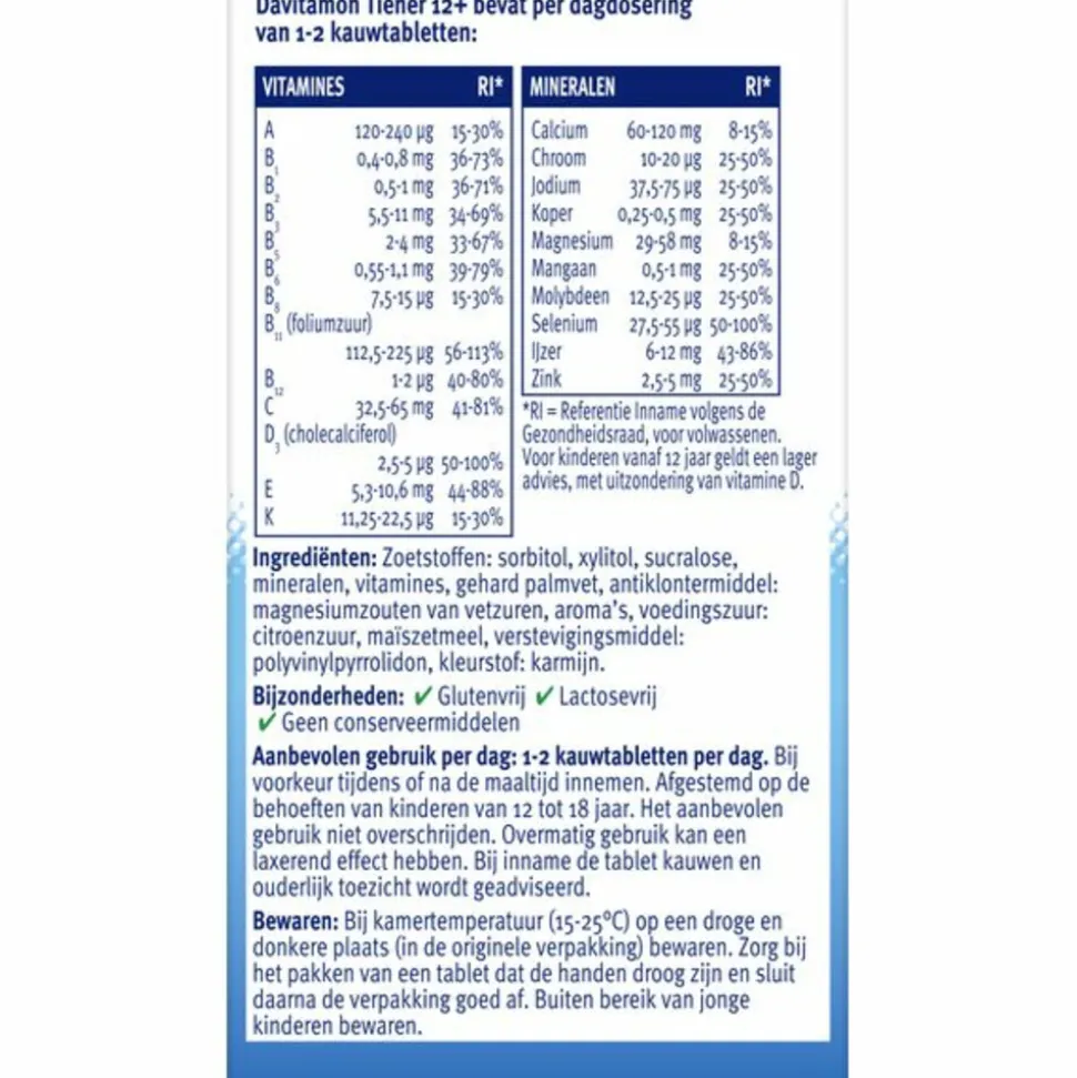 2x Davitamon Tiener 12+ Aardbei 60 kauwtabletten