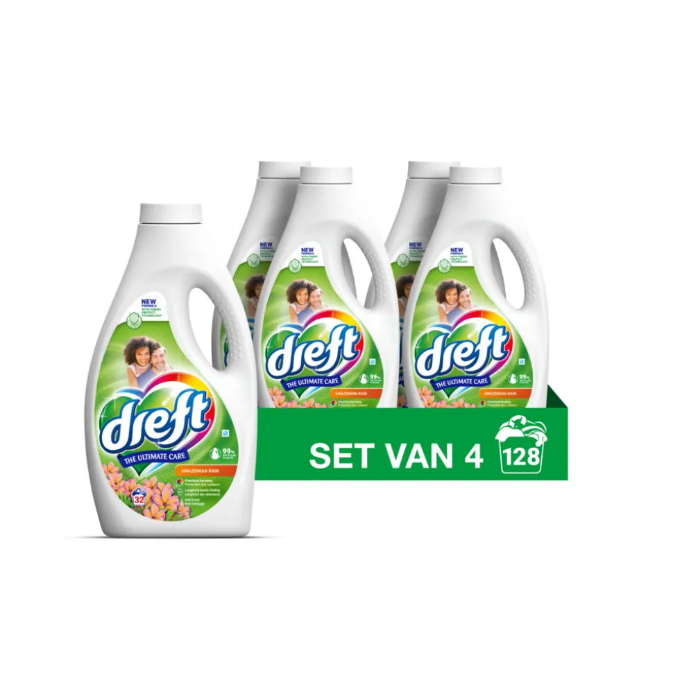4x Dreft Vloeibaar Wasmiddel Amazone Regen 32 Wasbeurten 1,4 liter