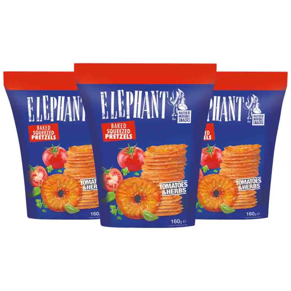 3x Elephant Pretzels Tomaat & Kruiden 160 gr