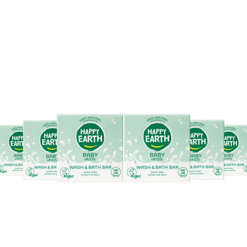 6x Happy Earth Wash & Bath Bar 100% Natuurlijk Baby & Kids 50 gr