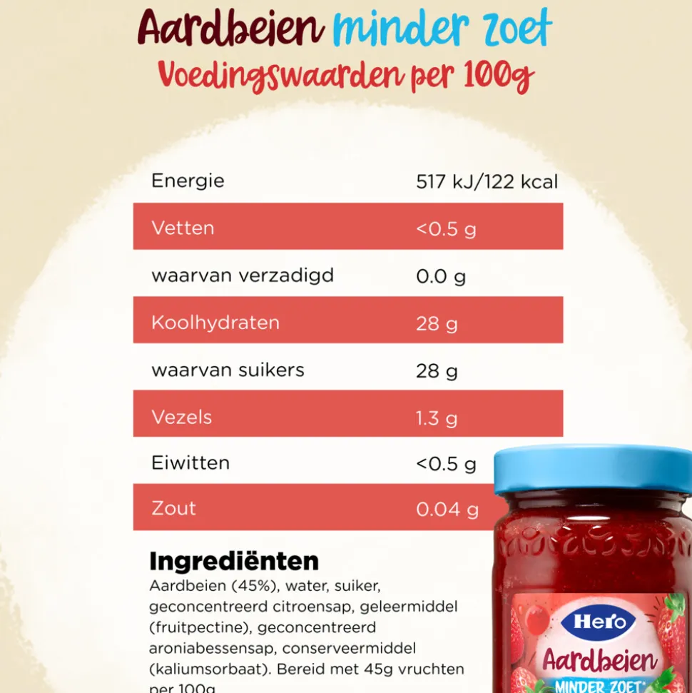 3x Hero Jam Minder Zoet Aardbeien 325 gr