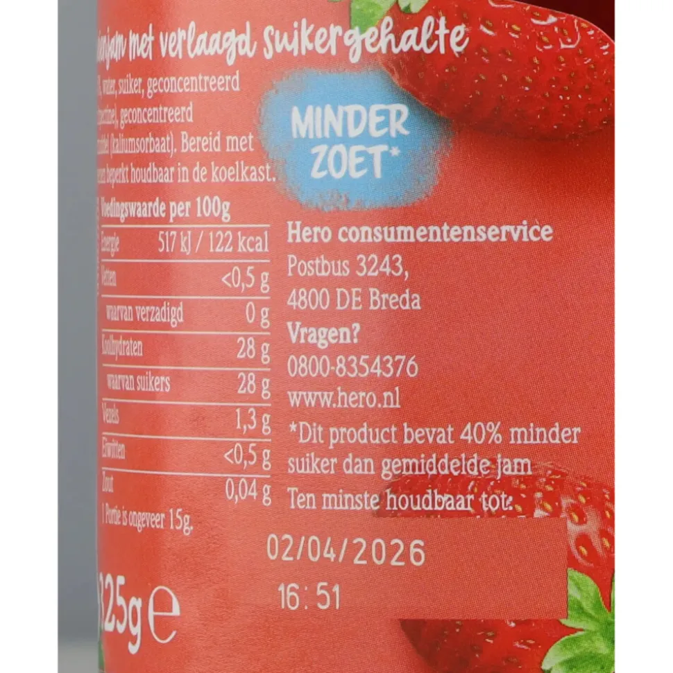 3x Hero Jam Minder Zoet Aardbeien 325 gr