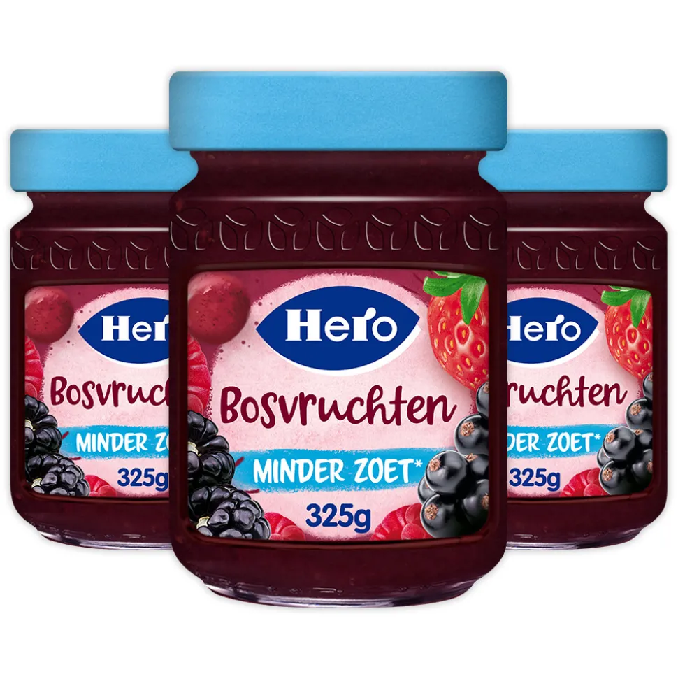 3x Hero Jam Minder Zoet Bosvruchten 325 gr