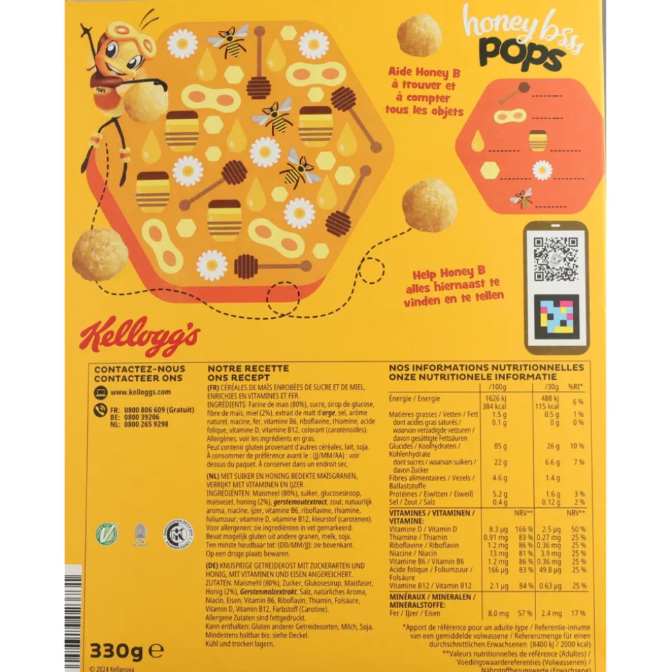 4x Kellogg's Honey Pops Ontbijtgranen 330 gr