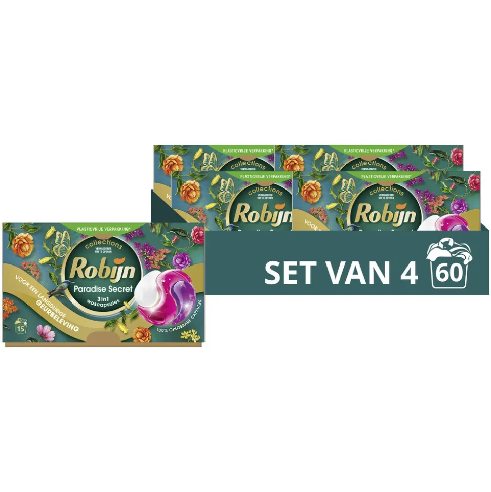 4x Robijn 3-in-1 Wascapsules Paradise Secret 15 stuks