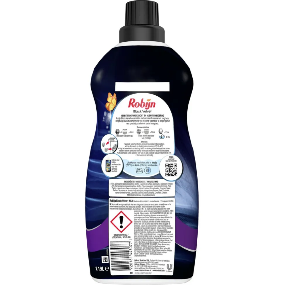 4x Robijn Klein & Krachtig Wasmiddel Black Velvet 34 Wasbeurten 1,19 liter