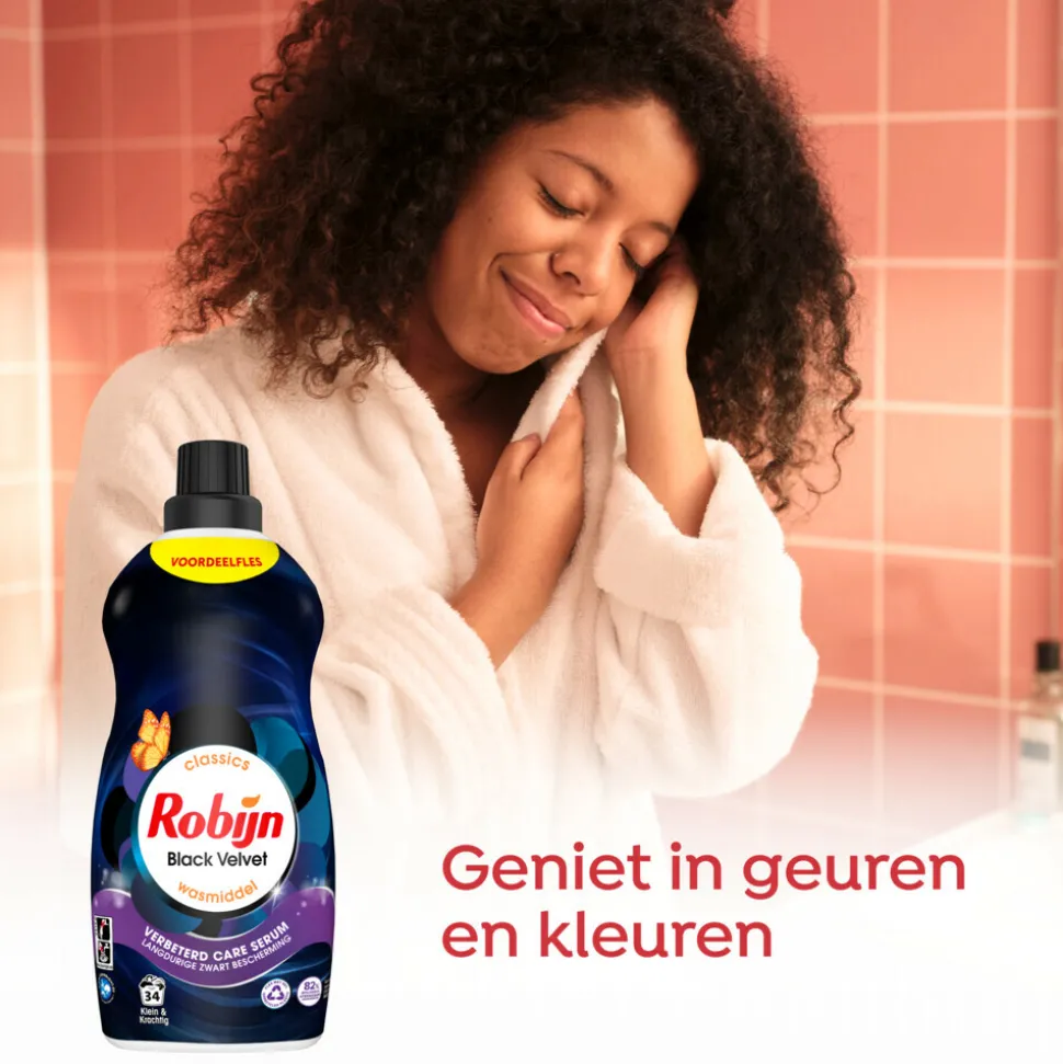 4x Robijn Klein & Krachtig Wasmiddel Black Velvet 34 Wasbeurten 1,19 liter