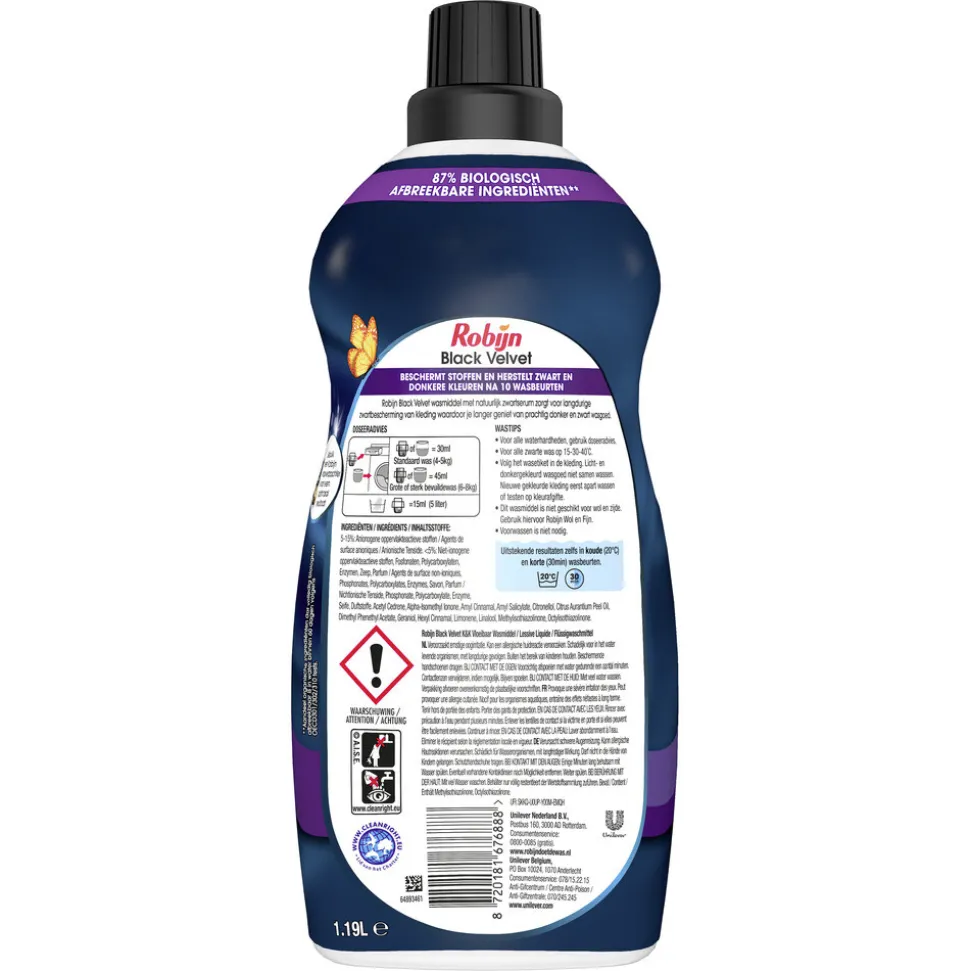 4x Robijn Klein & Krachtig Wasmiddel Black Velvet 39 Wasbeurten 1,19 liter
