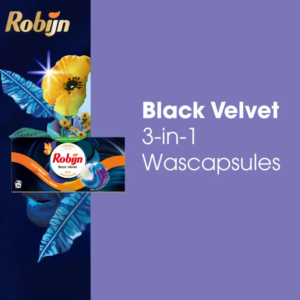 3x Robijn Wascapsules 3-in1 Black Velvet 26 stuks