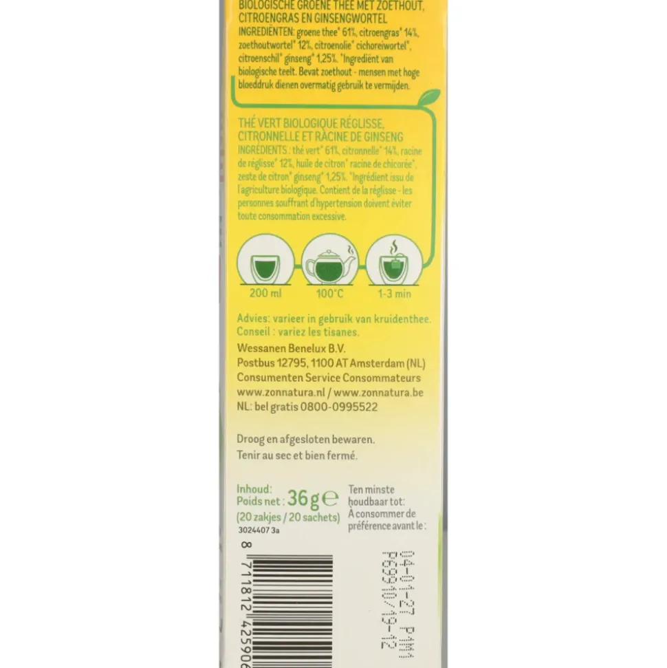 3x Zonnatura Groene Thee Bio Gingseng 20 stuks